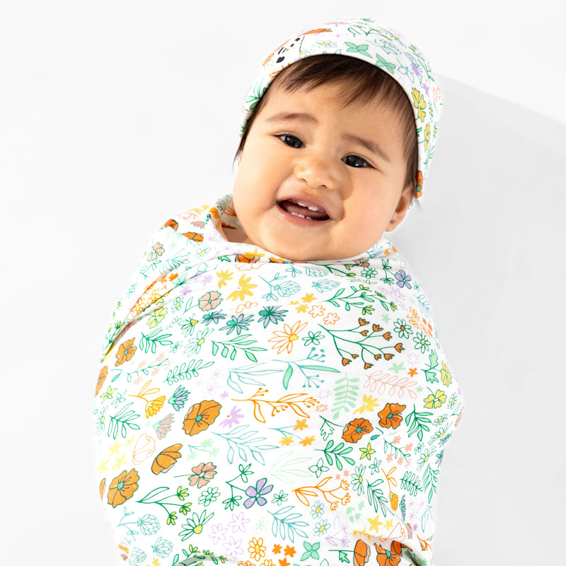 Summer Floral Bamboo Swaddle & Beanie Set