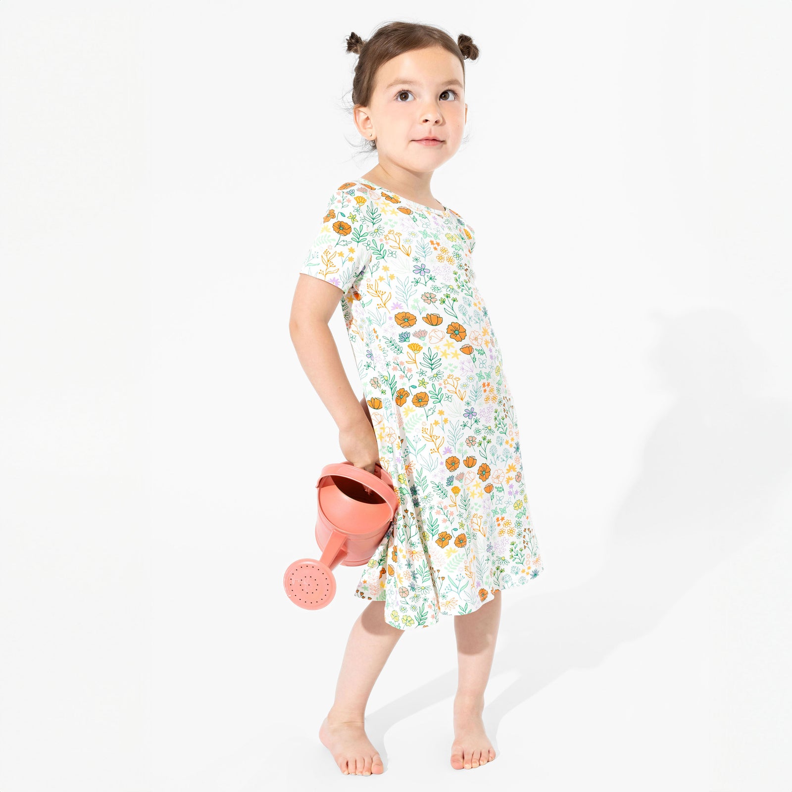 Summer Floral Bamboo Girls' Short Sleeve Dress