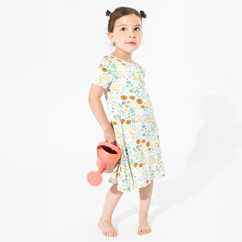 Summer Floral Bamboo Girls' Short Sleeve Dress