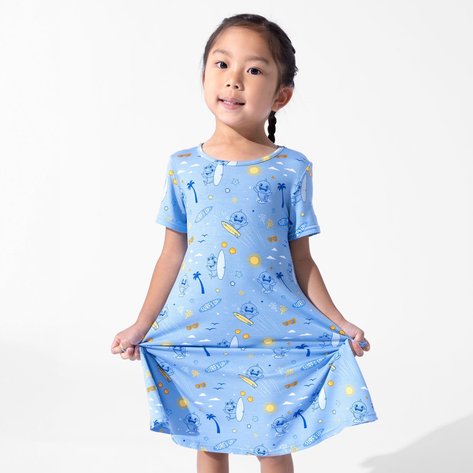 Baby Shark Surf Bamboo Girls' Short Sleeve Dress
