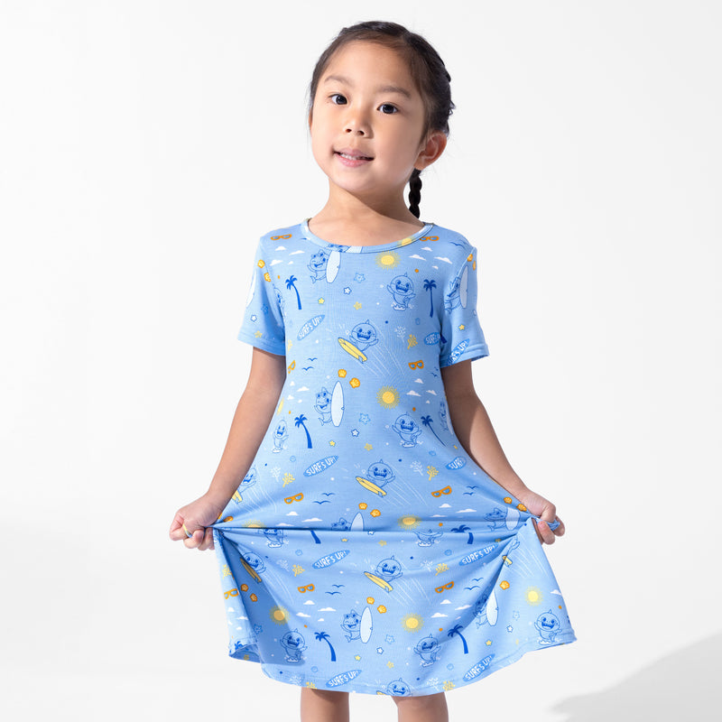 Baby Shark Surf Bamboo Girls' Short Sleeve Dress