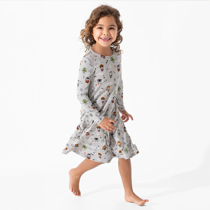 Little Monsters Bamboo Girls' Long Sleeve Dress