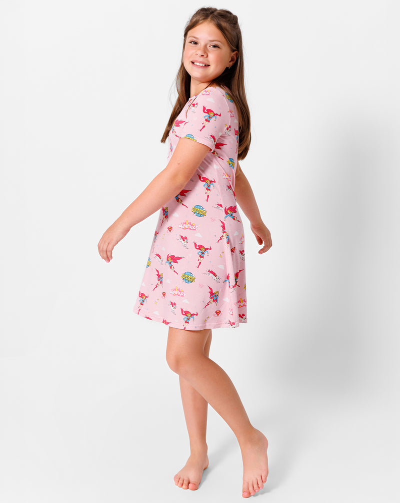 Supergirl & Krypto Bamboo Girls' Short Sleeve Dress