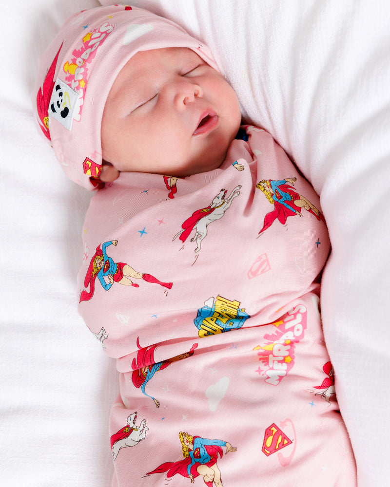 Supergirl & Krypto Bamboo Swaddle & Beanie Set