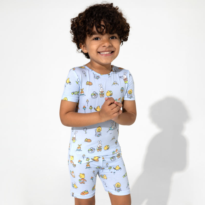Easter Bunny Blue Bamboo Kids Pajama Short Set