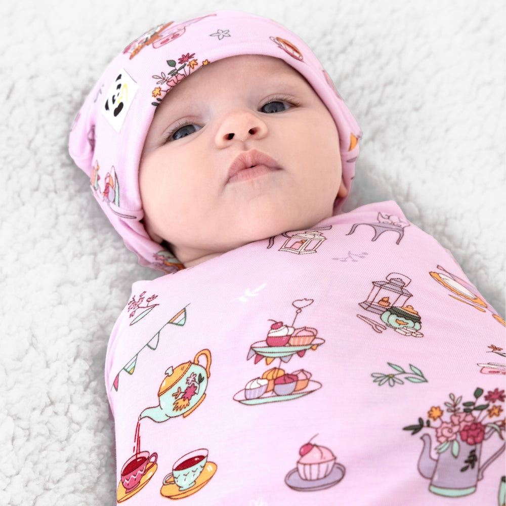 Tea Party Bamboo Swaddle & Beanie Set