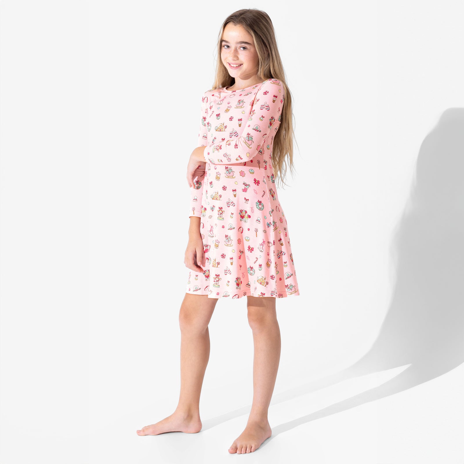 Candy Cane Lane Bamboo Girls' Long Sleeve Dress