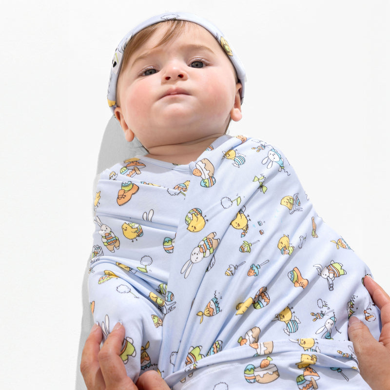 Easter Bunny Blue Bamboo Swaddle & Beanie Set