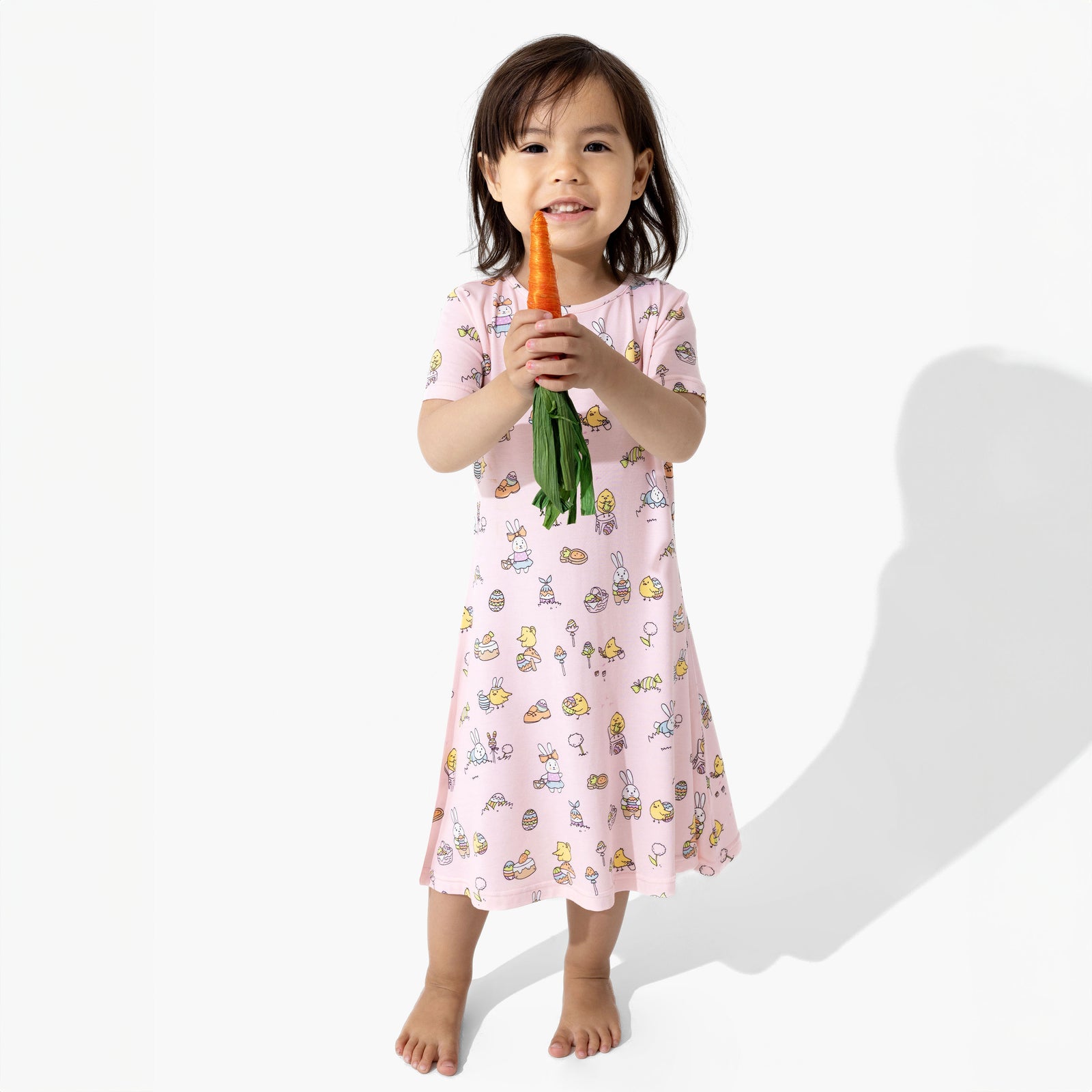 Easter Bunny Pink Bamboo Girls' Short Sleeve Dress