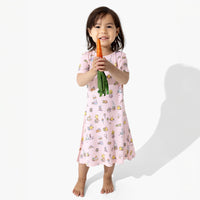 Easter Bunny Pink Bamboo Girls' Short Sleeve Dress