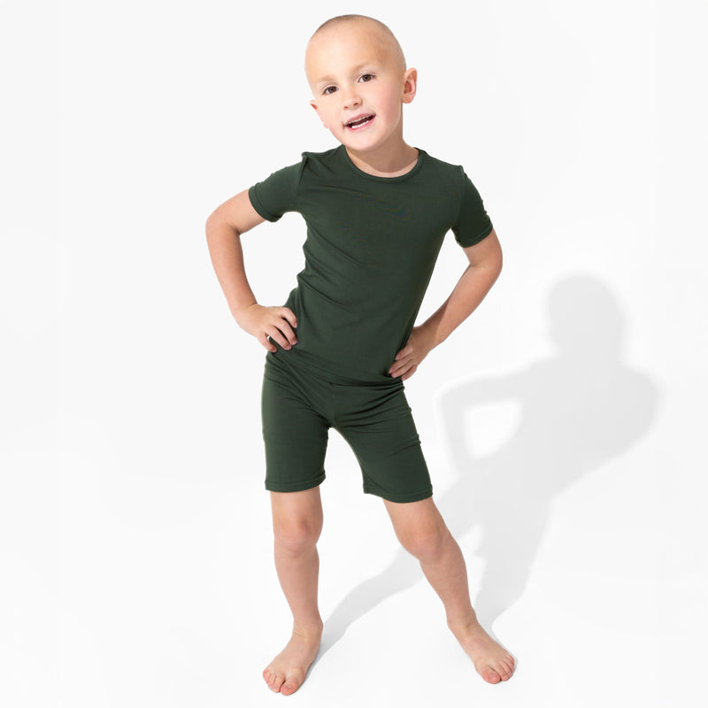 Pine Green Bamboo Kids Pajama Short Set