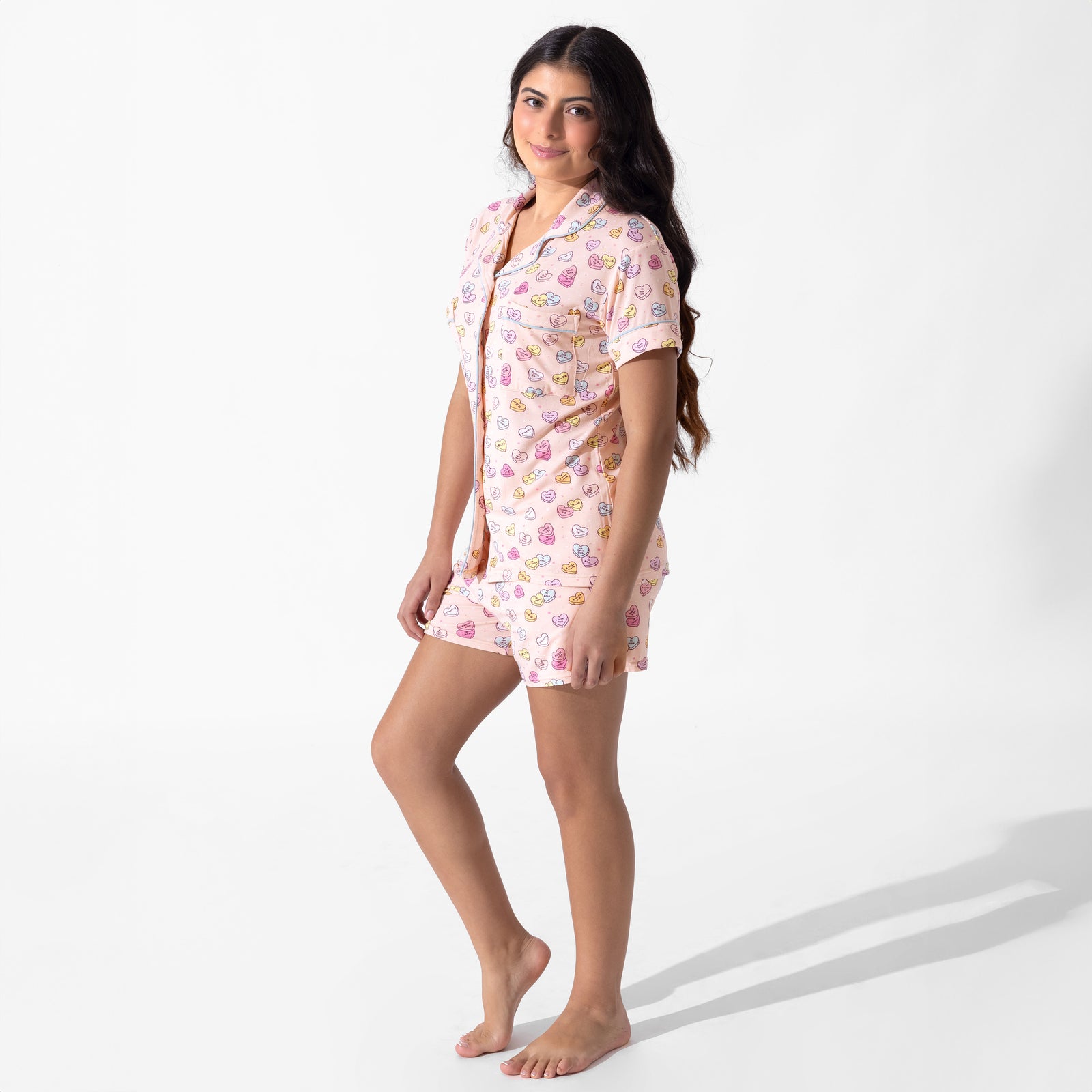 Candy Hearts Pink Bamboo Women's Pajama Short Set