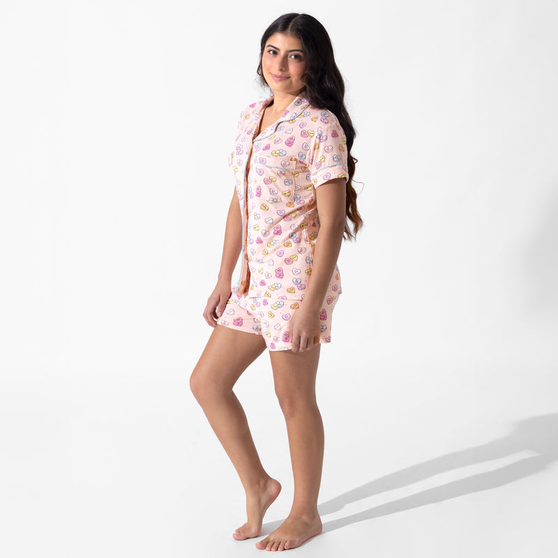 Candy Hearts Pink Bamboo Women's Pajama Short Set