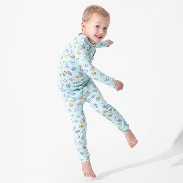 Candy Hearts Blue Bamboo Kids Pajamas