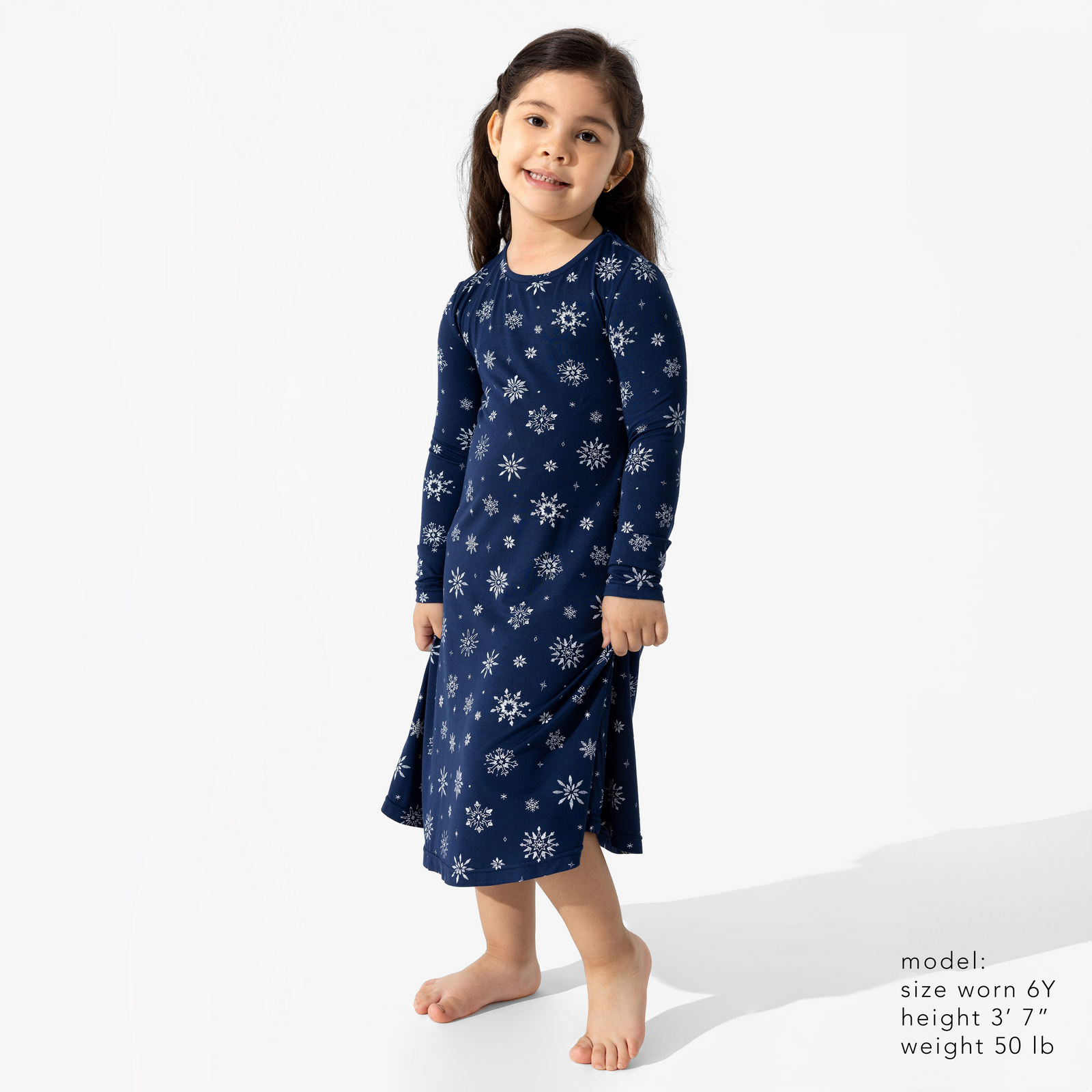 Snowflake Bamboo Girls' Long Sleeve Dress – Cozy, Festive & Twirl-Ready