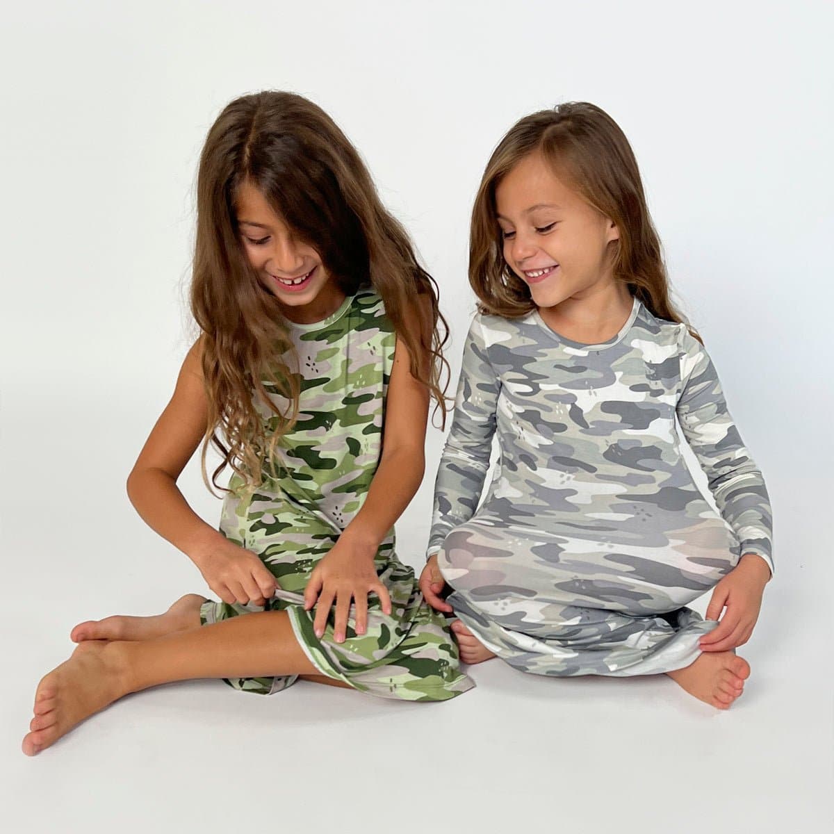 Stealth Style: Grey Camo Bamboo Girls' Dress for Fashionable