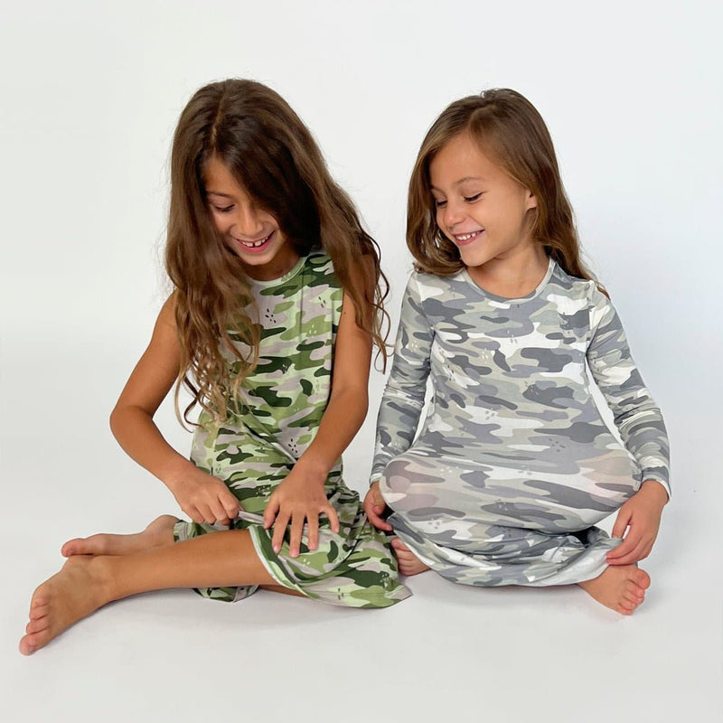 Grey Camo Bamboo Girls' Long Sleeve Dress