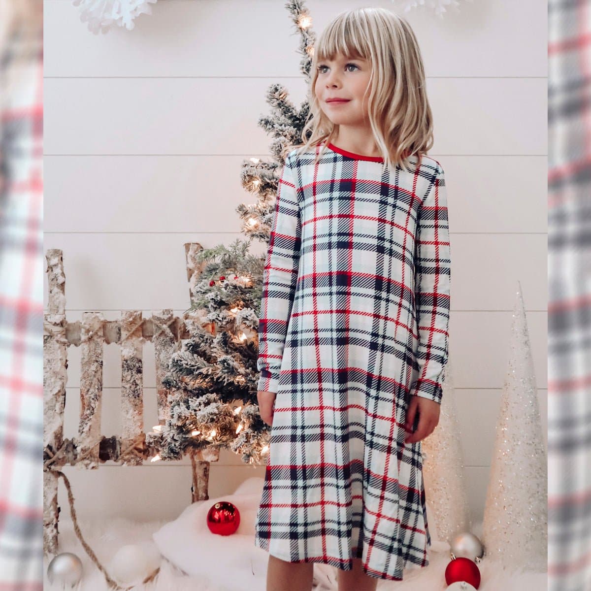 Twinkling Traditions: Original Holiday Plaid Bamboo Girls' Dress - Bellabu Bear Twinkling Traditions: Original Holiday Plaid Bamboo Girls' Dress - Bellabu Bear