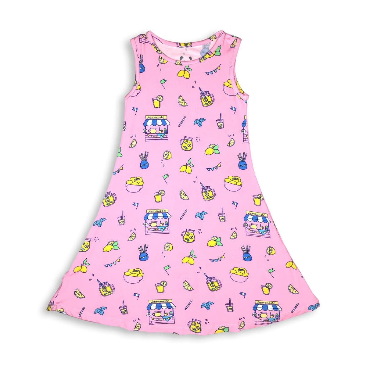 Pink Lemonade Bliss: Bamboo Girls' Sleeveless Dress for Sunny Days - Bellabu Bear Pink Lemonade Bliss: Bamboo Girls' Sleeveless Dress for Sunny Days - Bellabu Bear