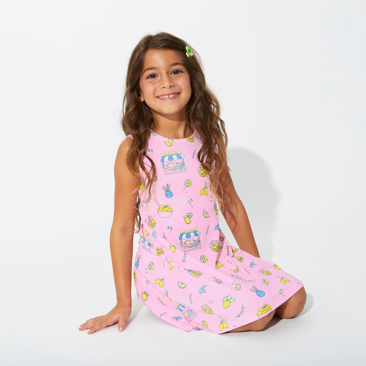 Pink Lemonade Bliss: Bamboo Girls' Sleeveless Dress for Sunny Days - Bellabu Bear Pink Lemonade Bliss: Bamboo Girls' Sleeveless Dress for Sunny Days - Bellabu Bear